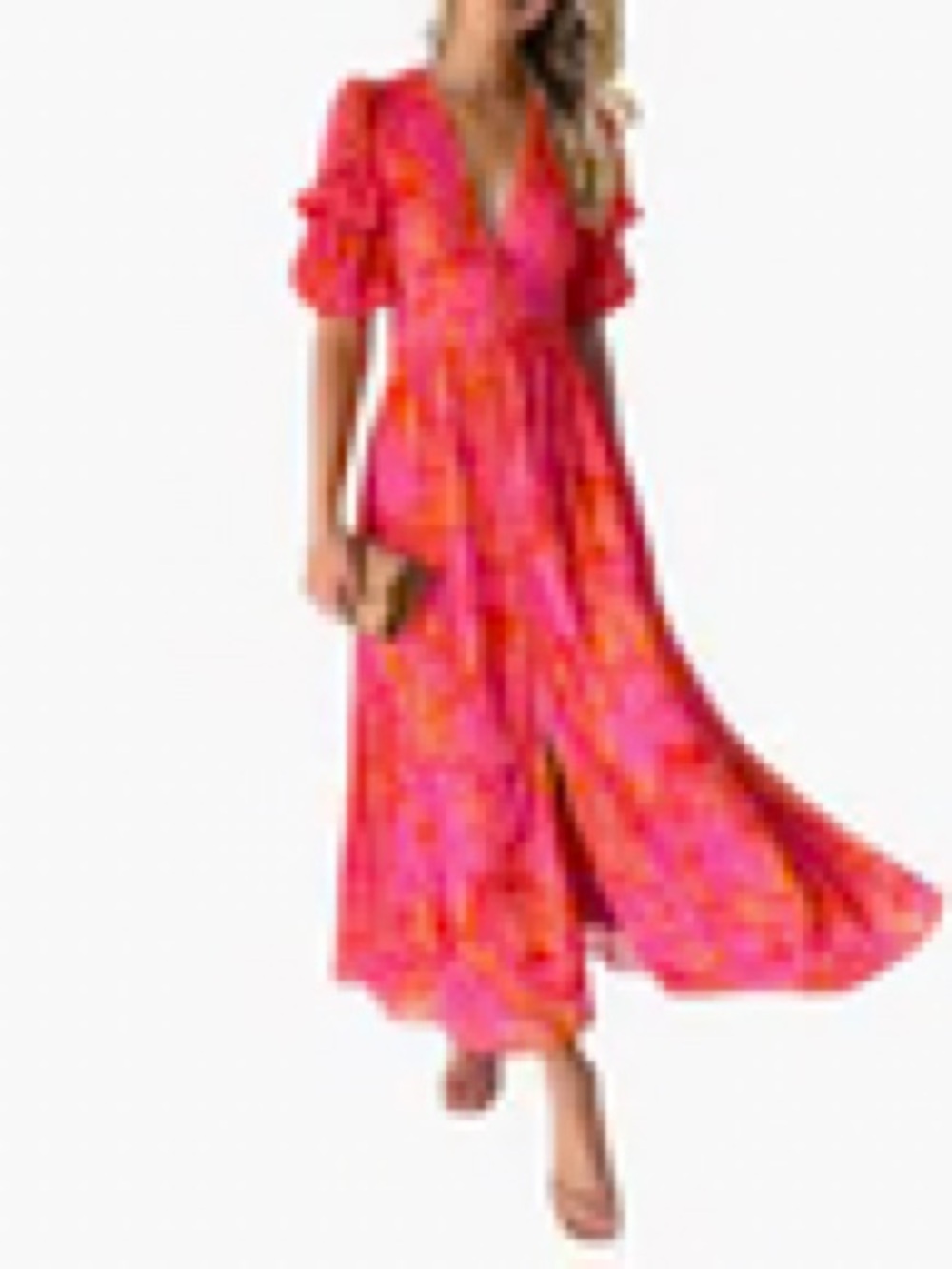 Vibrant Pink Floral Maxi Dress with Ruffle Sleeves